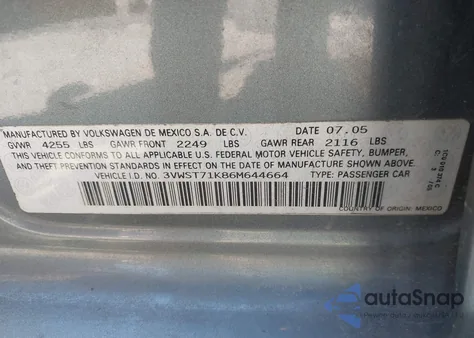 2006 Volkswagen Jetta Tdi from USA, damaged, VIN 3VWST71K86M644664